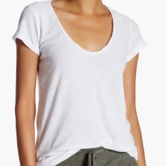 James Perse Scoopneck Tee, Size 3 (L) White - Picture 1 of 4